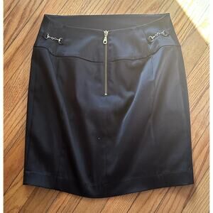 Express Design Studio Black Satin A-Line Mini Skirt | Exposed Front Zip